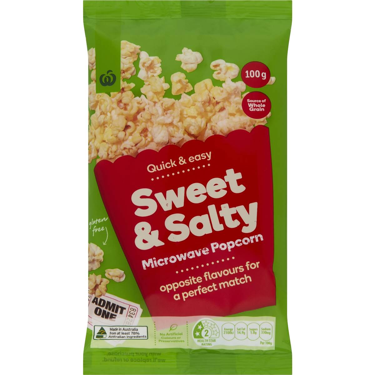 Calories in Woolworths Sweet & Salty Microwave Popcorn