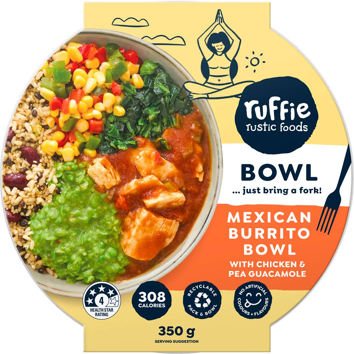 Ruffie Mexican Burrito Bowl with Chicken & Pea Guacamole