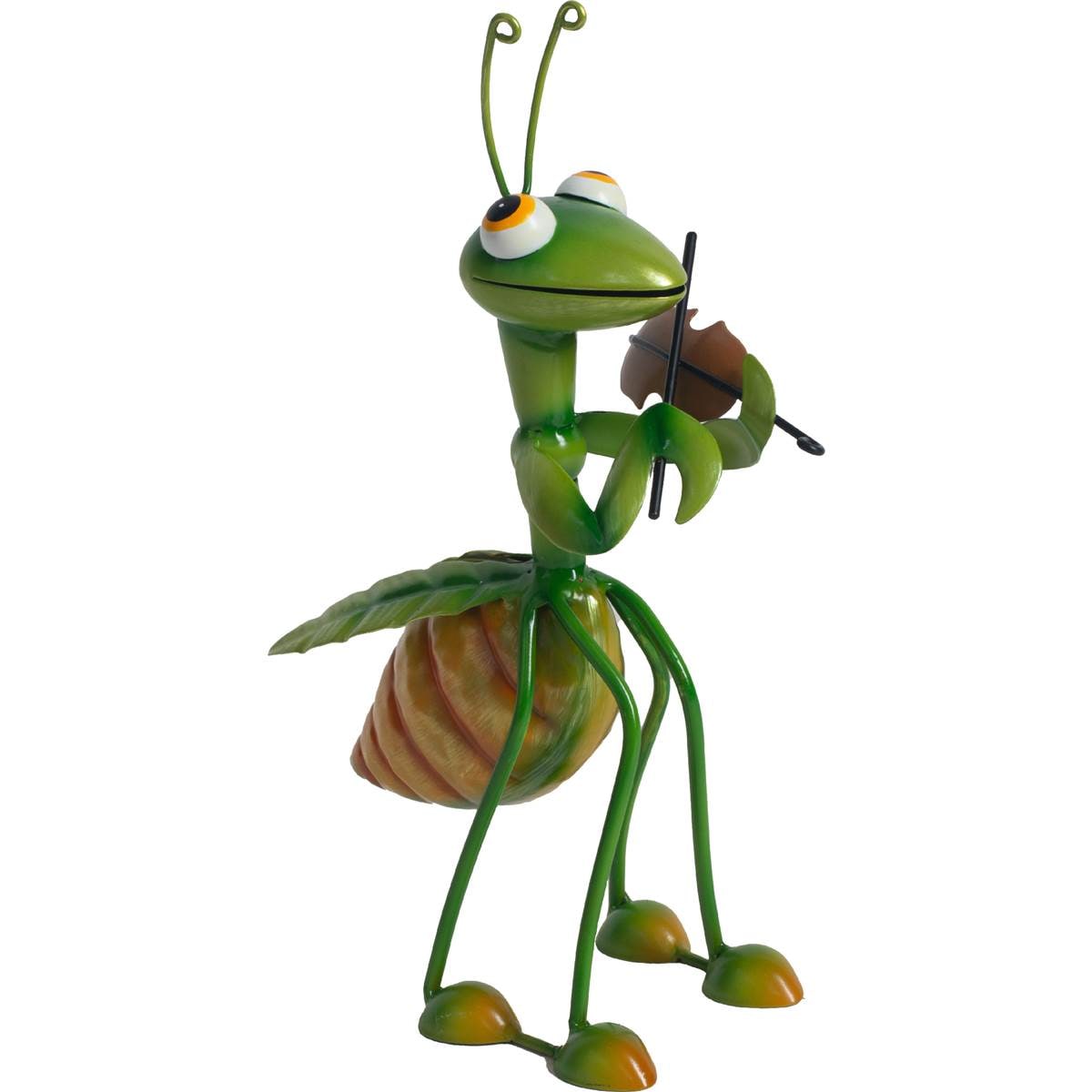 Green Gardener Metal Grasshopper With Violin Violin