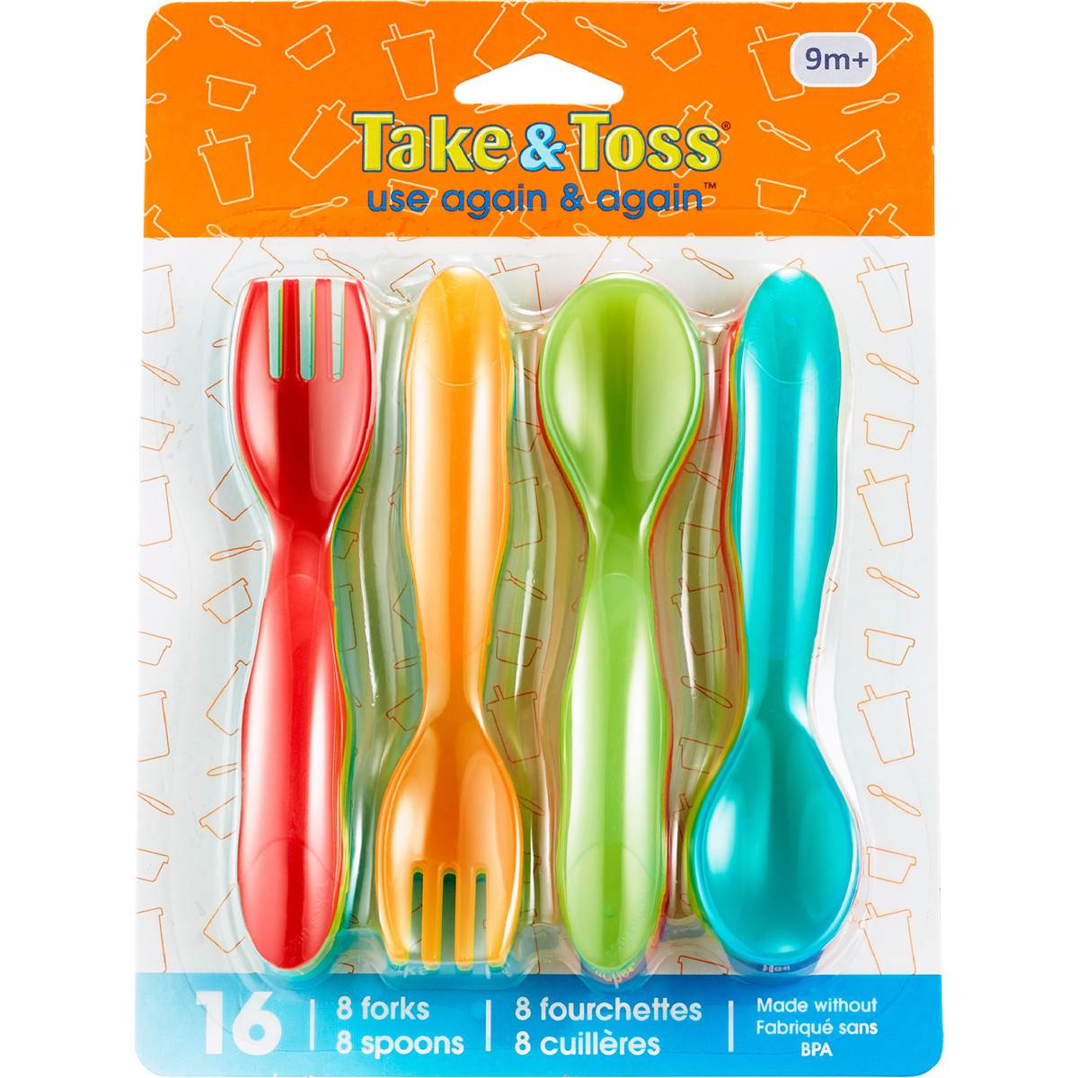 Take & Toss Toddler Cutlery Set Neon