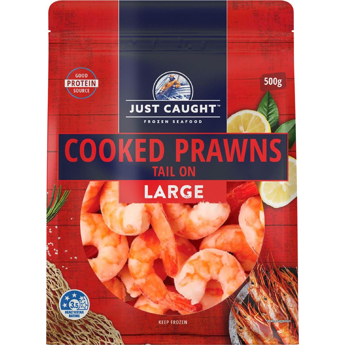 Just Caught Cooked Prawns Tail On Large