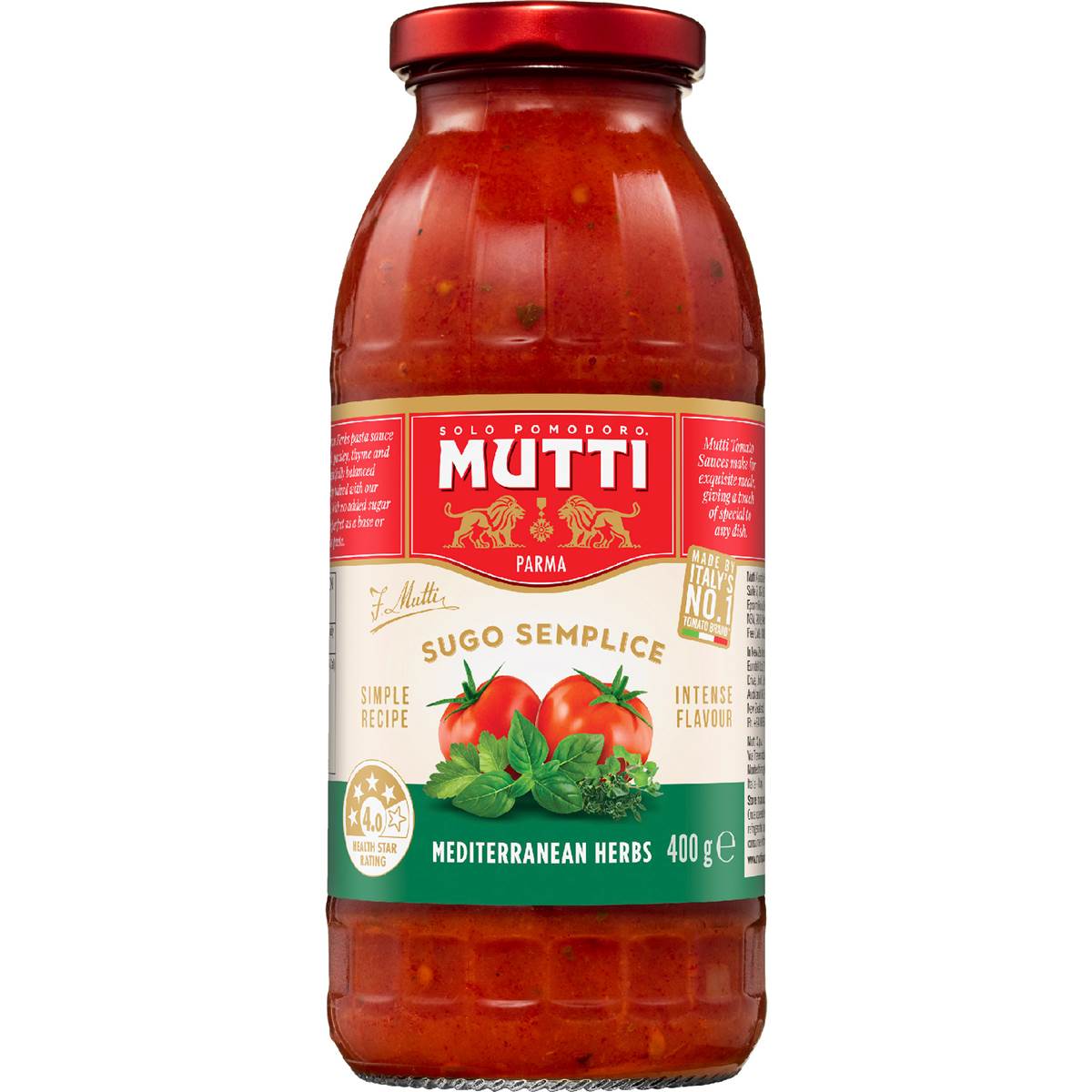 Mutti Sugo Semplice Pasta Sauce Mediterranean Herbs 400g