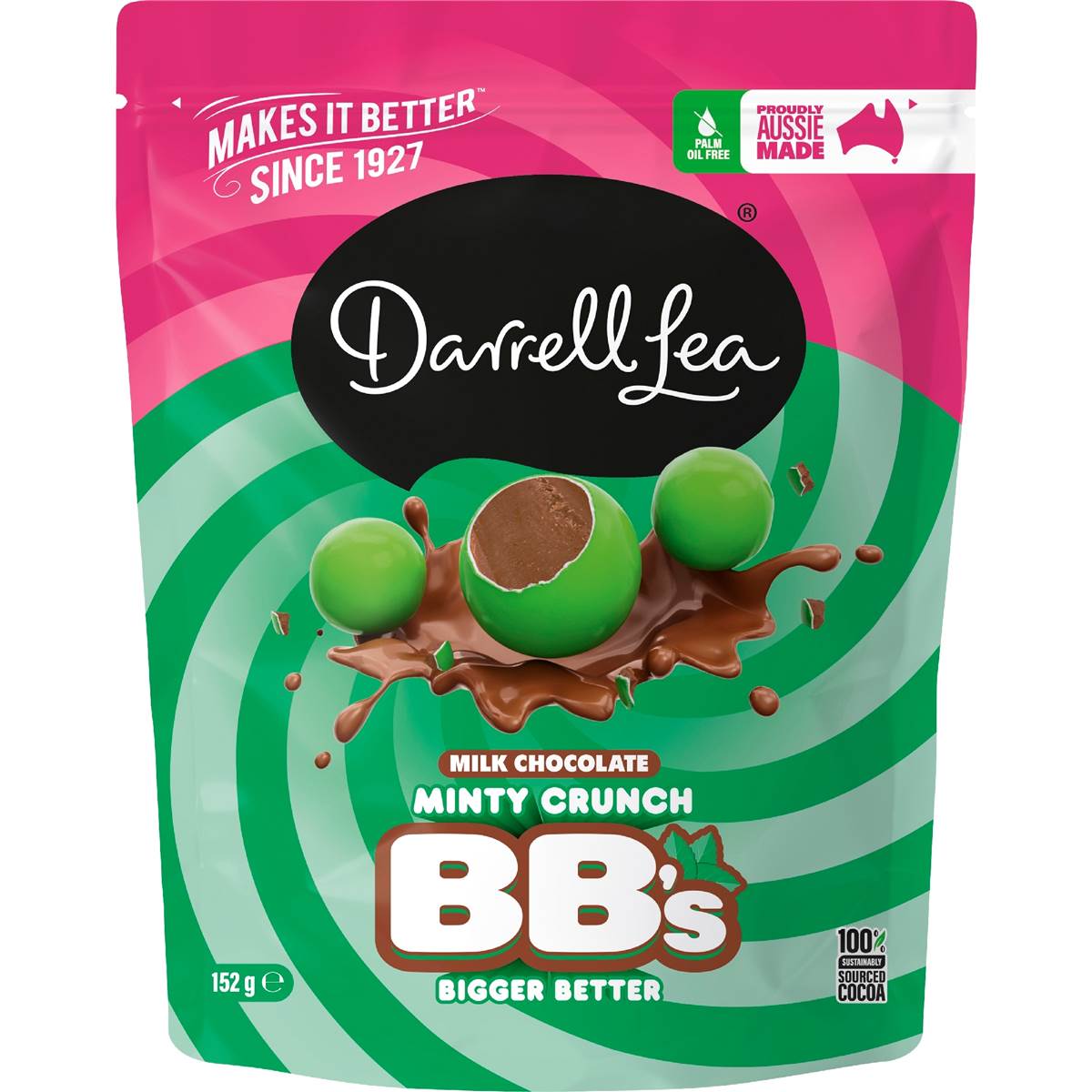 Darrell Lea Milk Chocolate BB's Minty Crunch 152g