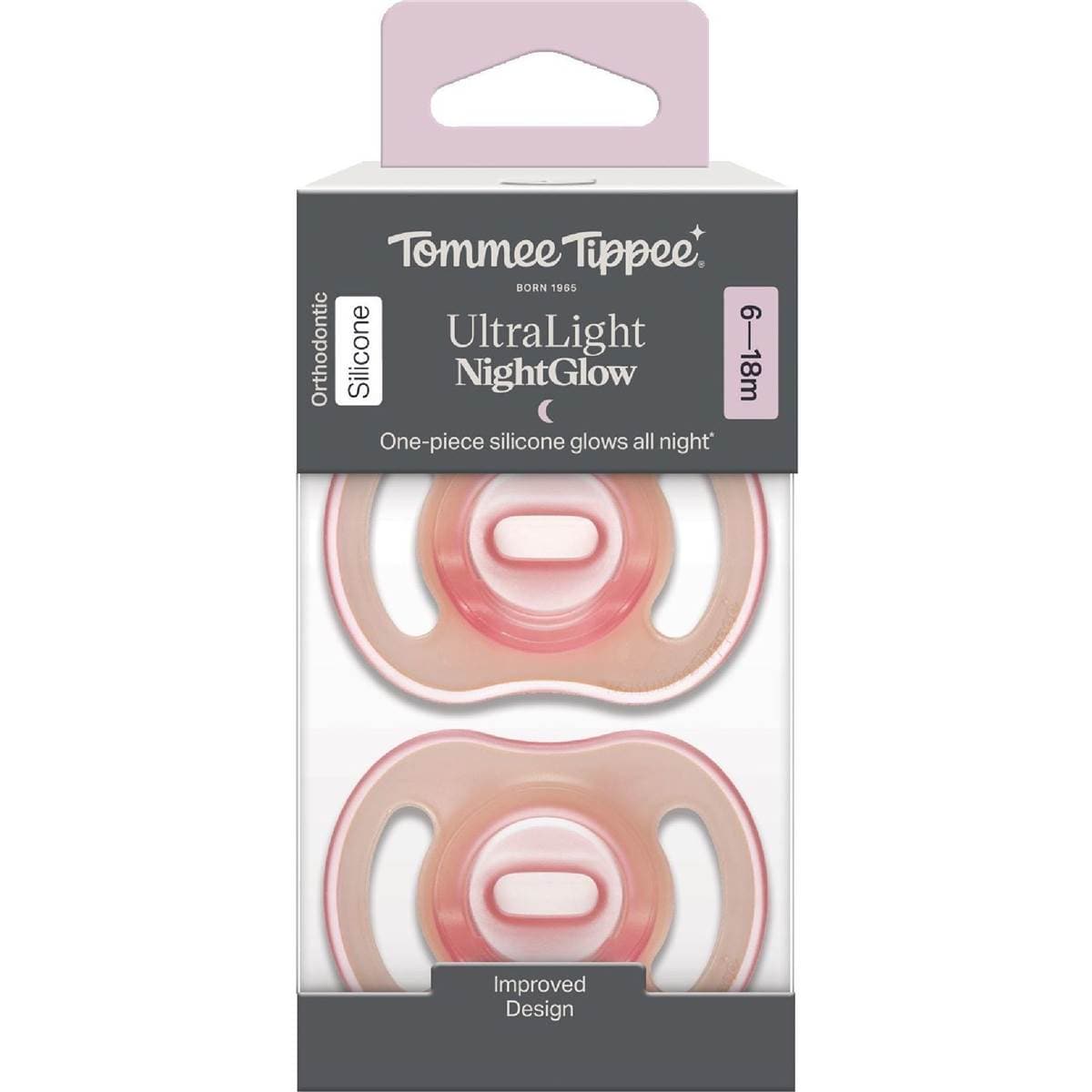 Tommee Tippee Ultra Light Silicone Soother Night Glow 6-18M Assorted 2 pack