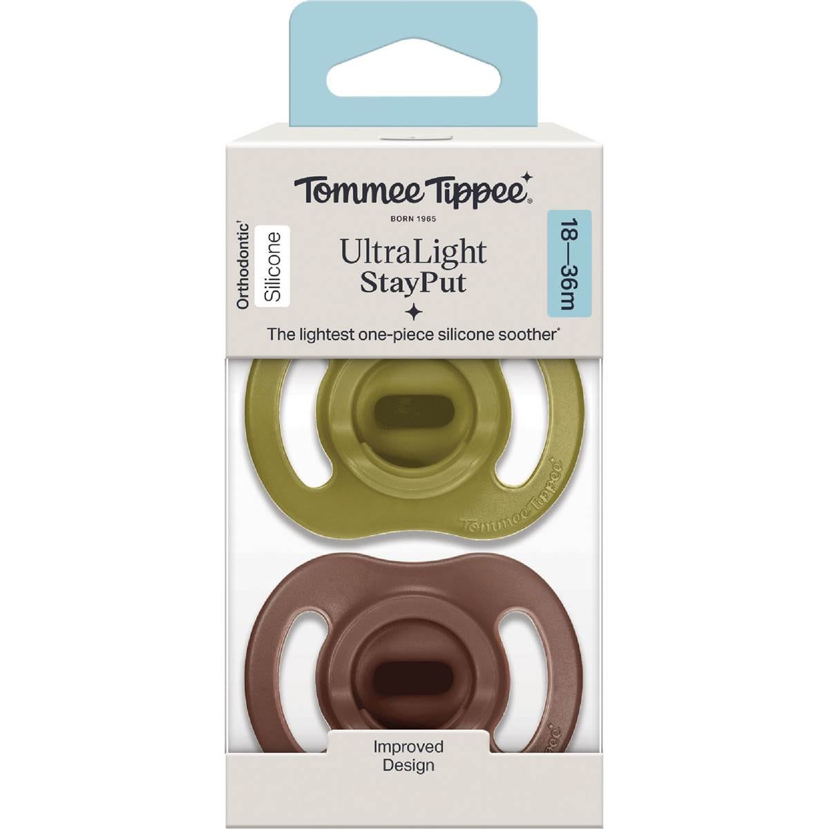 Tommee Tippee Ultra Light Silicone Soother Stay Put 18-36M Assorted 2 pack