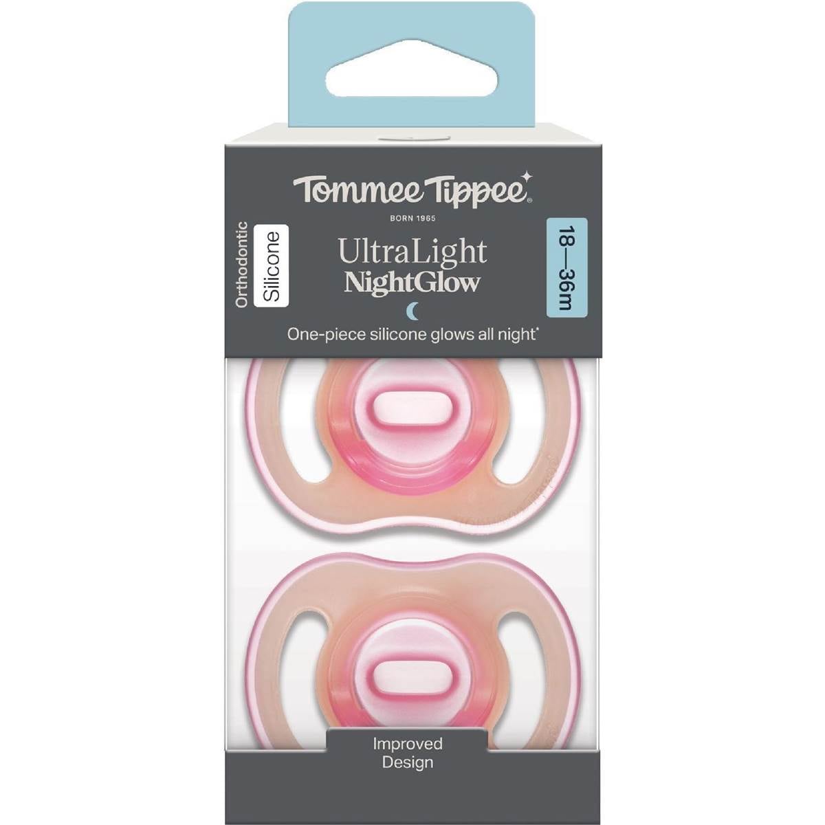 Tommee Tippee Ultra Light Soothers Night Glow 18-36M Assorted 2 pack