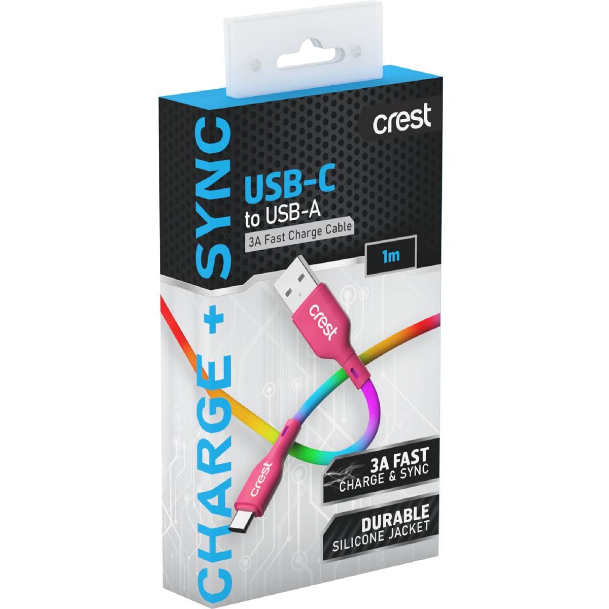 Crest USB A to USB C Cable 1m Rainbow