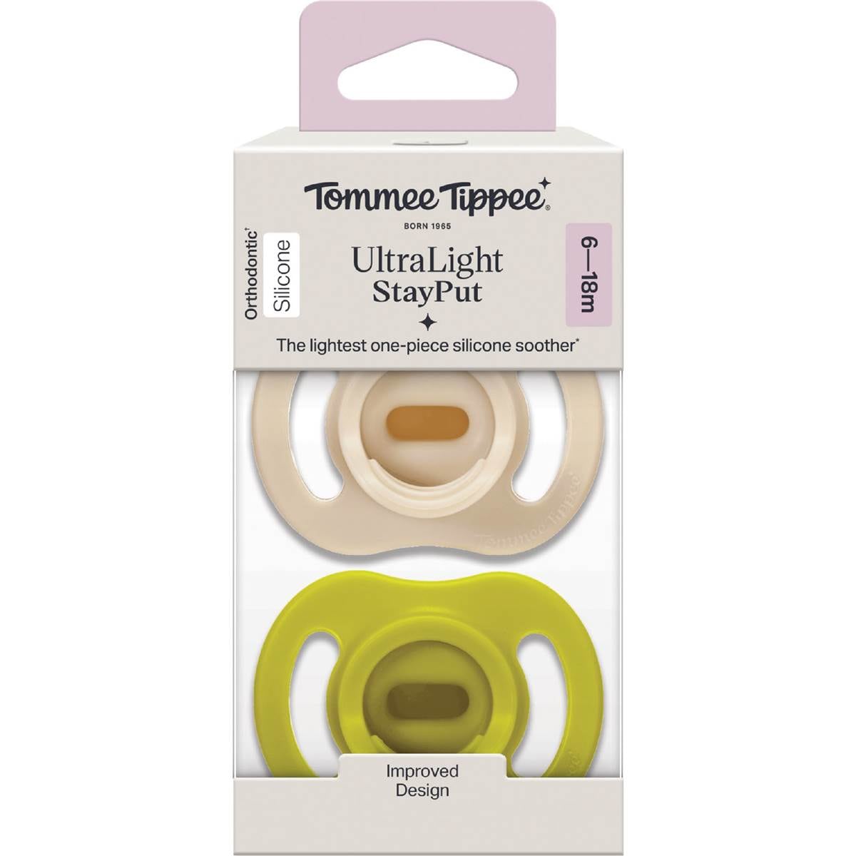 Tommee Tippee Ultra Light Silicone Soother Stay Put 6-18M Assorted 2 pack