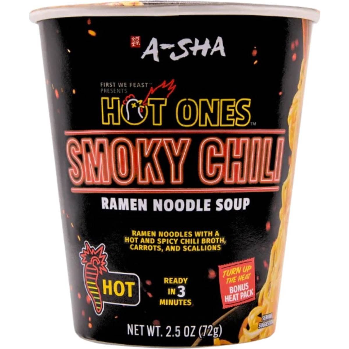 A-Sha Hot Ones Ramen Noodle Soup Smokey Chili