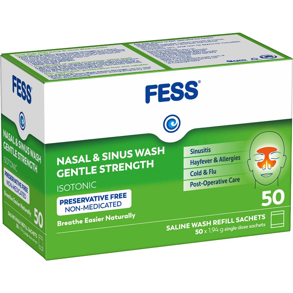 Fess Nasal & Sinus Saline Wash Gentle Strength Refill Sachets
