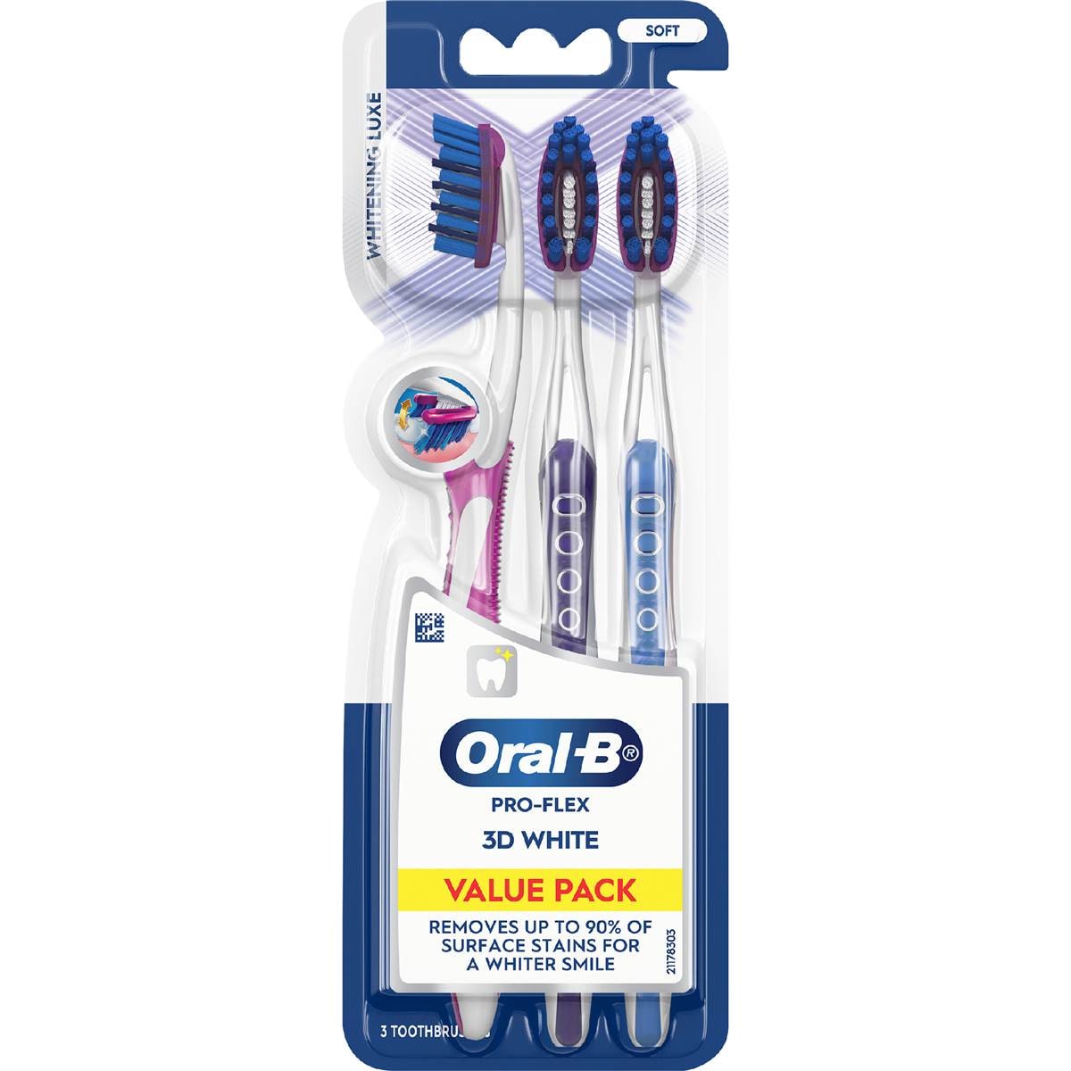 Oral-B Pro-Flex 3D White Toothbrush Whitening Luxe Value 3 pack