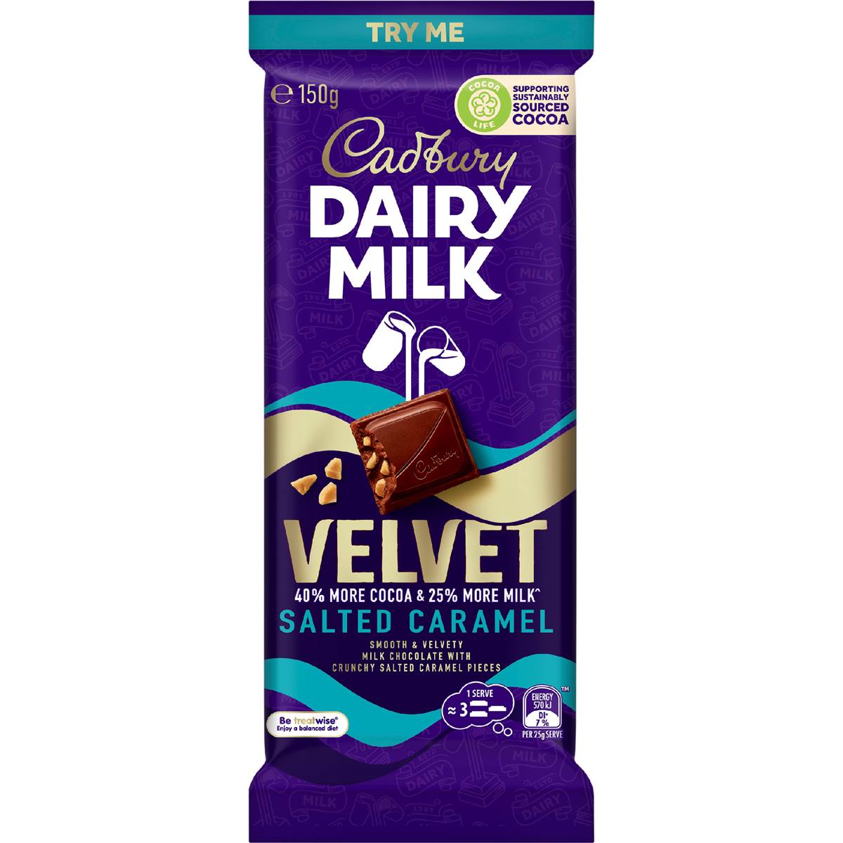 Cadbury Dairy Milk Velvet Salted Caramel Chocolate Block 150g