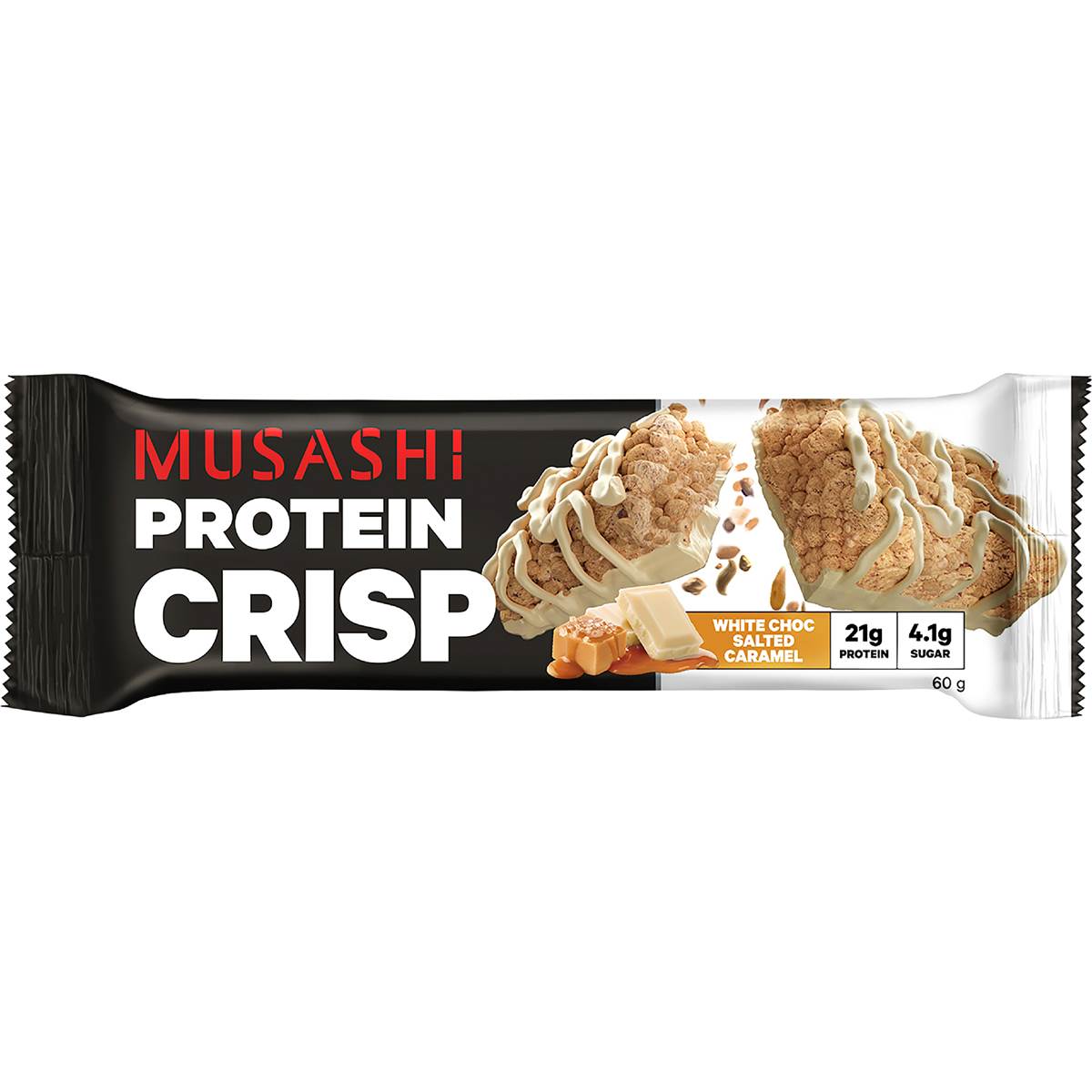 Musashi Protein Crisp Bar White Choc Salted Caramel 60g – Woolworths