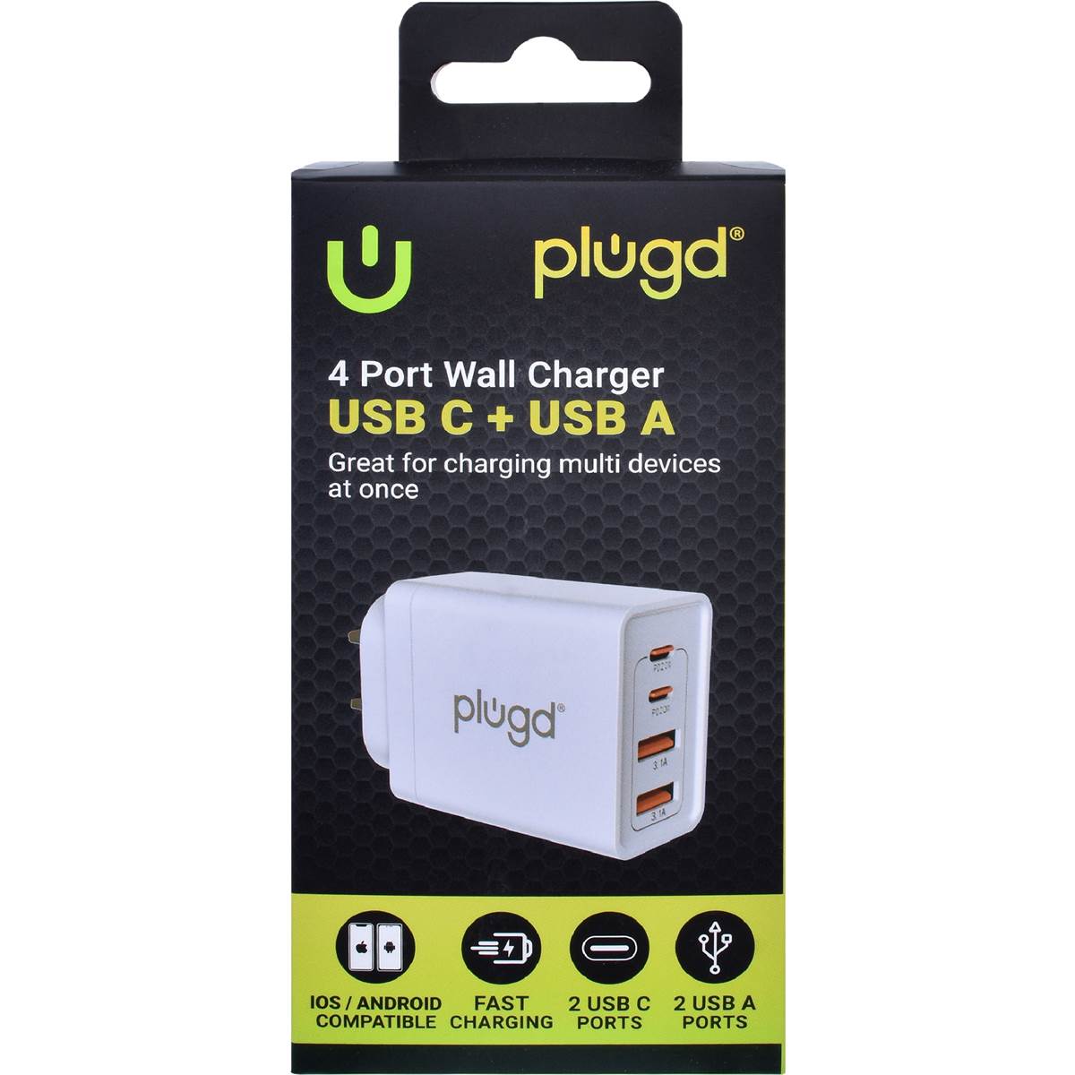 Plugd 4 in 1 Wall Charger USB A & C