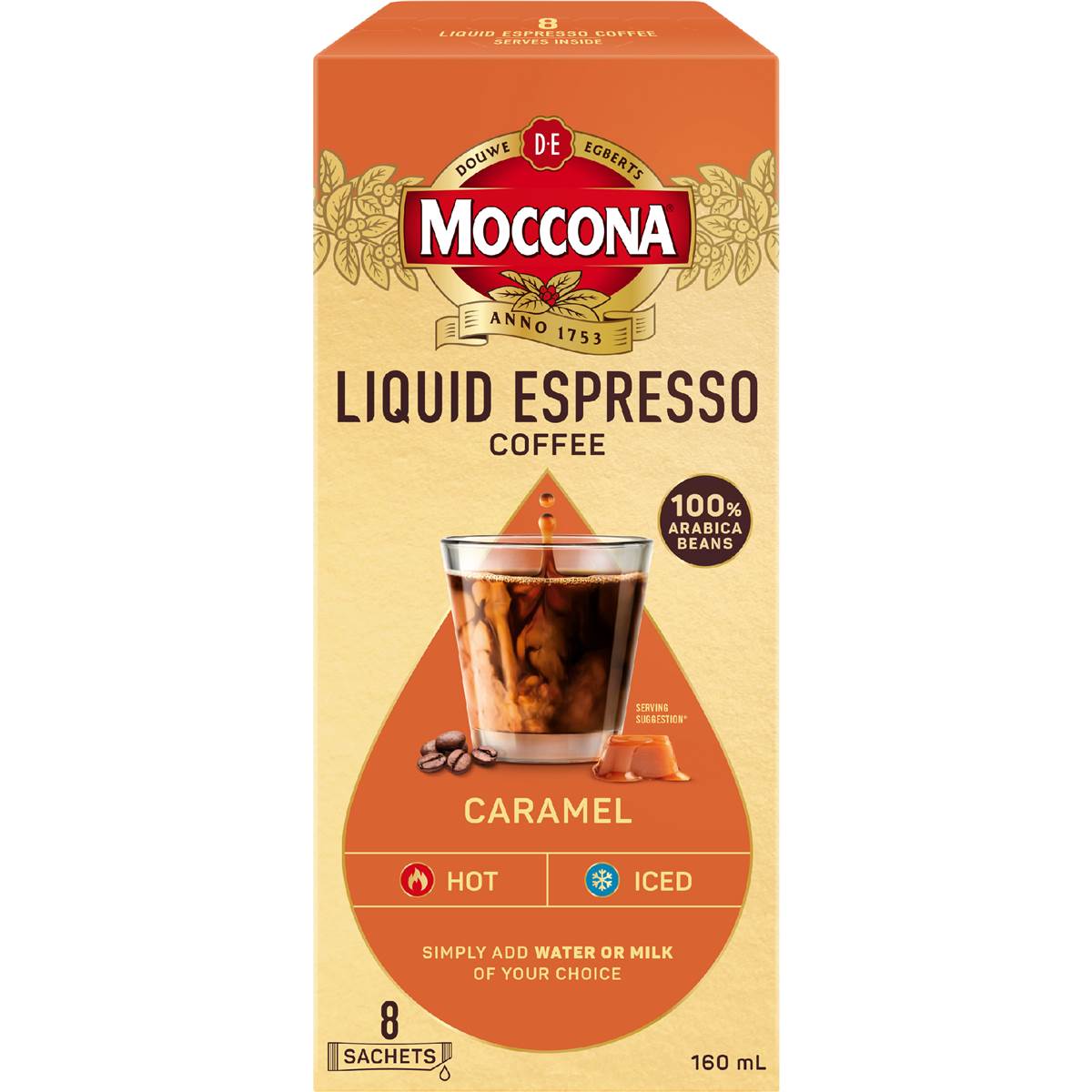 Moccona Liquid Coffee Concentrate Sachets Espresso Caramel 8 pack