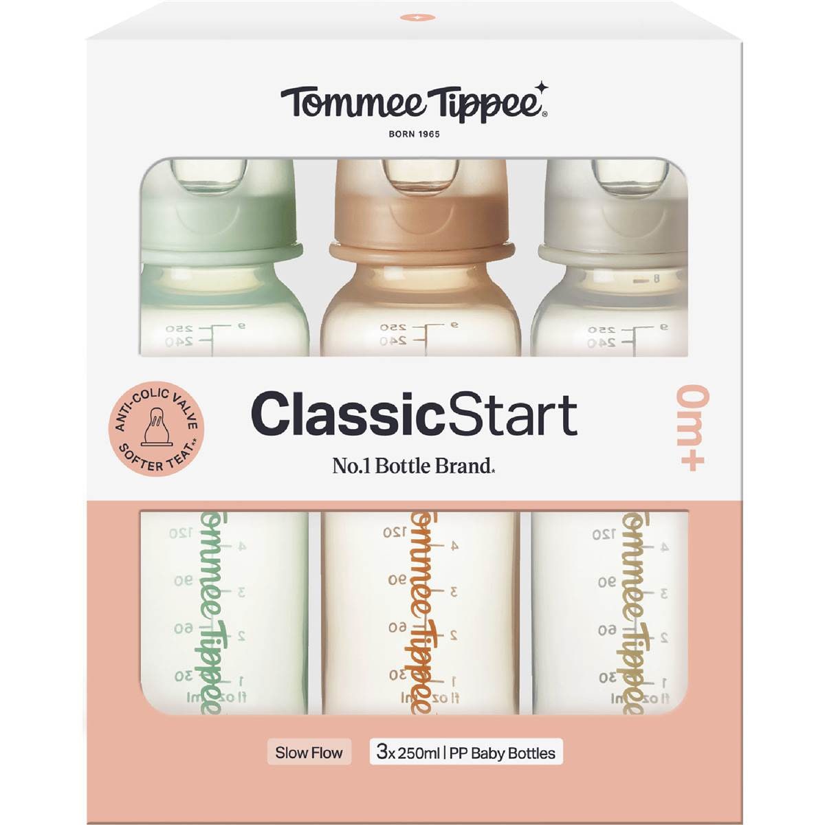 Tommee Tippee Classic Start Baby Bottle 0M+ 250mL x 3 pack