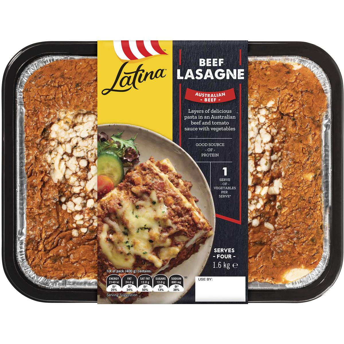 Calories in Latina Fresh Ready Meal Angus Beef & Vegetable Lasagne