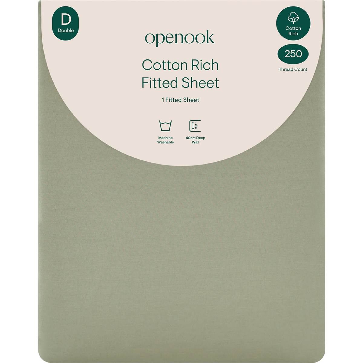 Openook 250TC Cotton Rich Fitted Sheet Double Bed Green
