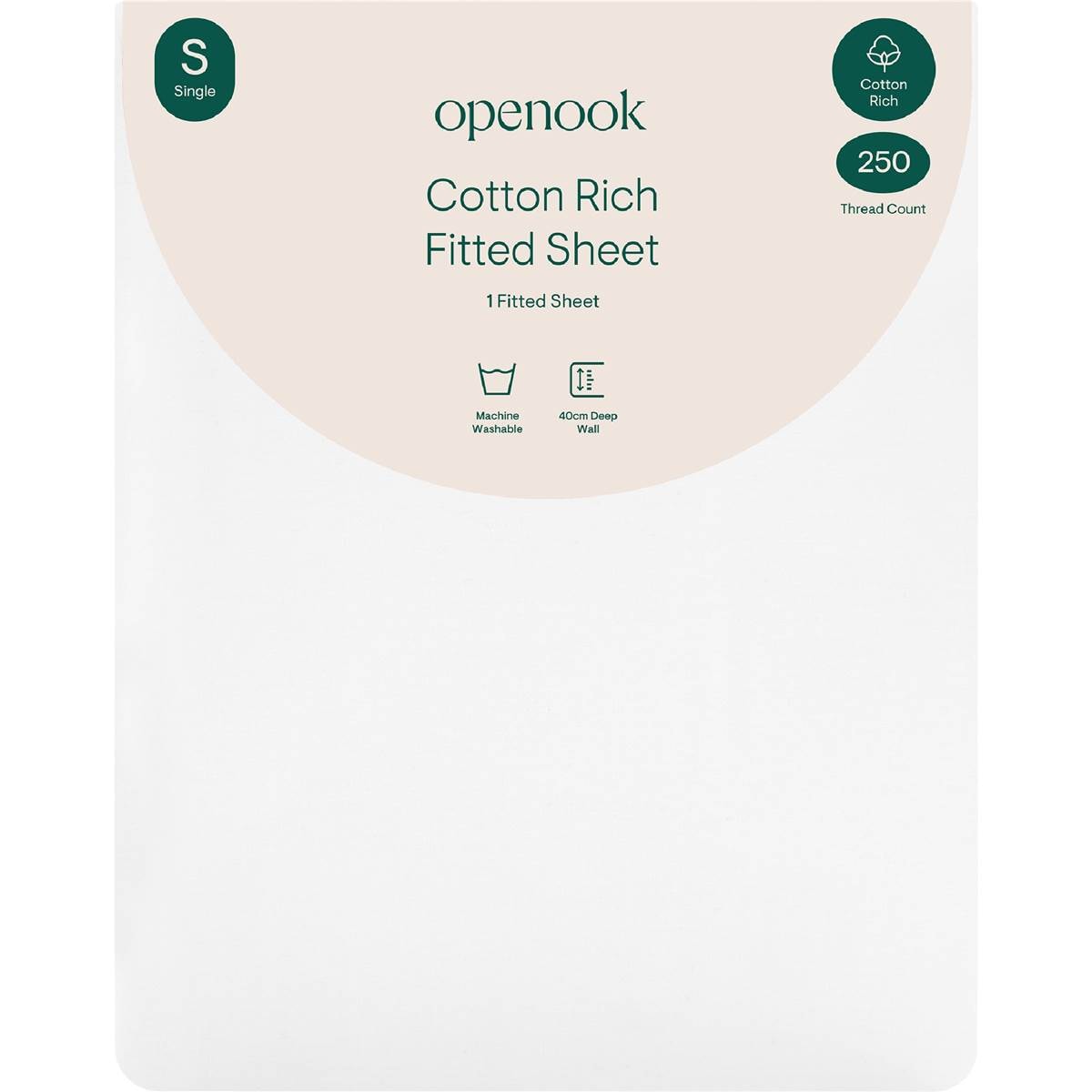 Openook 250TC Cotton Rich Fitted Sheet Single Bed White