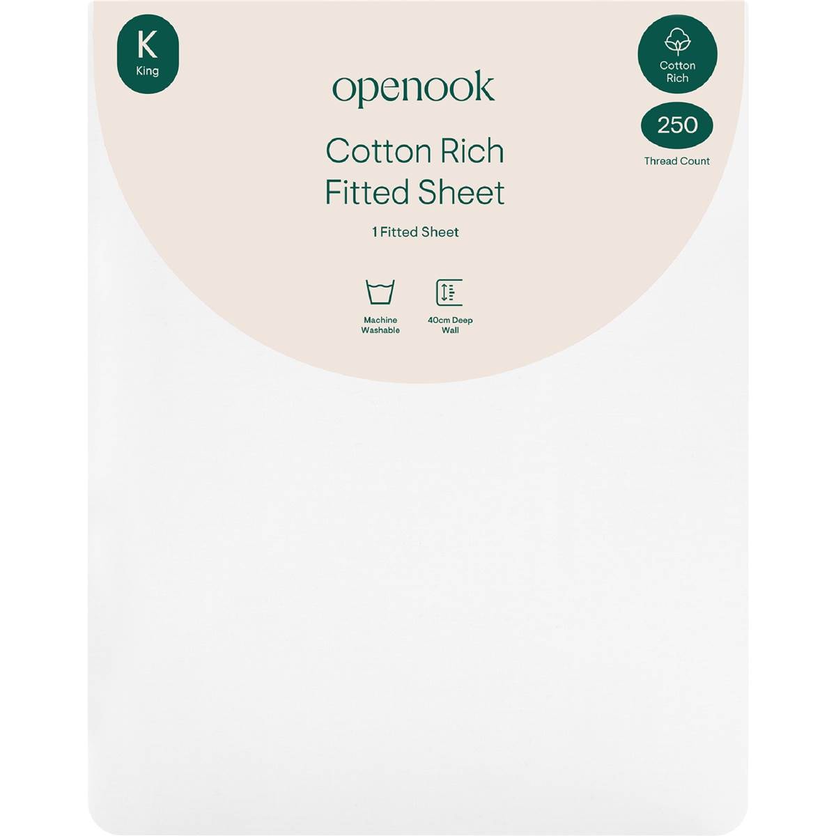 Openook 250TC Cotton Rich Fitted Sheet King Bed White