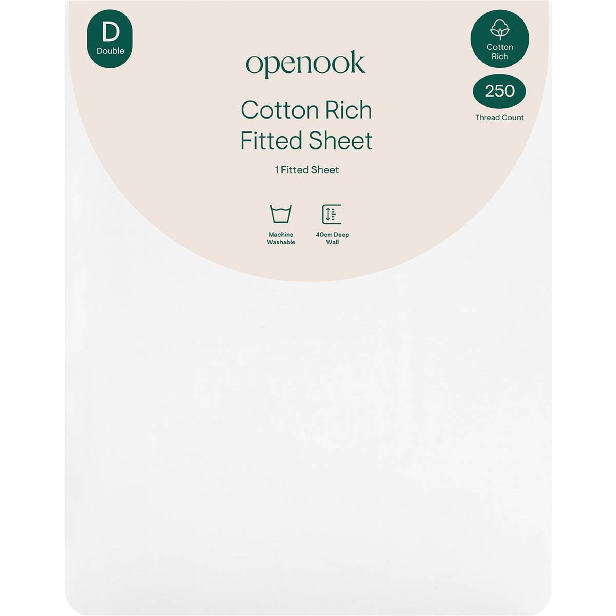 Openook 250TC Cotton Rich Fitted Sheet Double Bed White