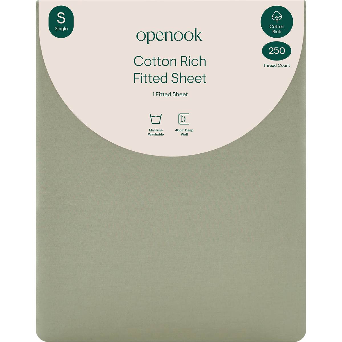 Openook 250TC Cotton Rich Fitted Sheet Single Bed Green