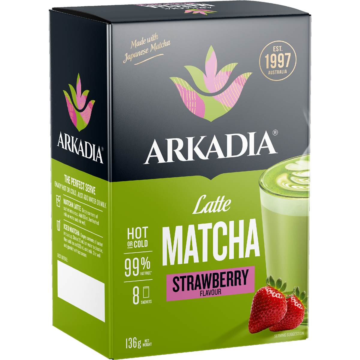 Arkadia Latte Matcha Sachets Strawberry Flavour