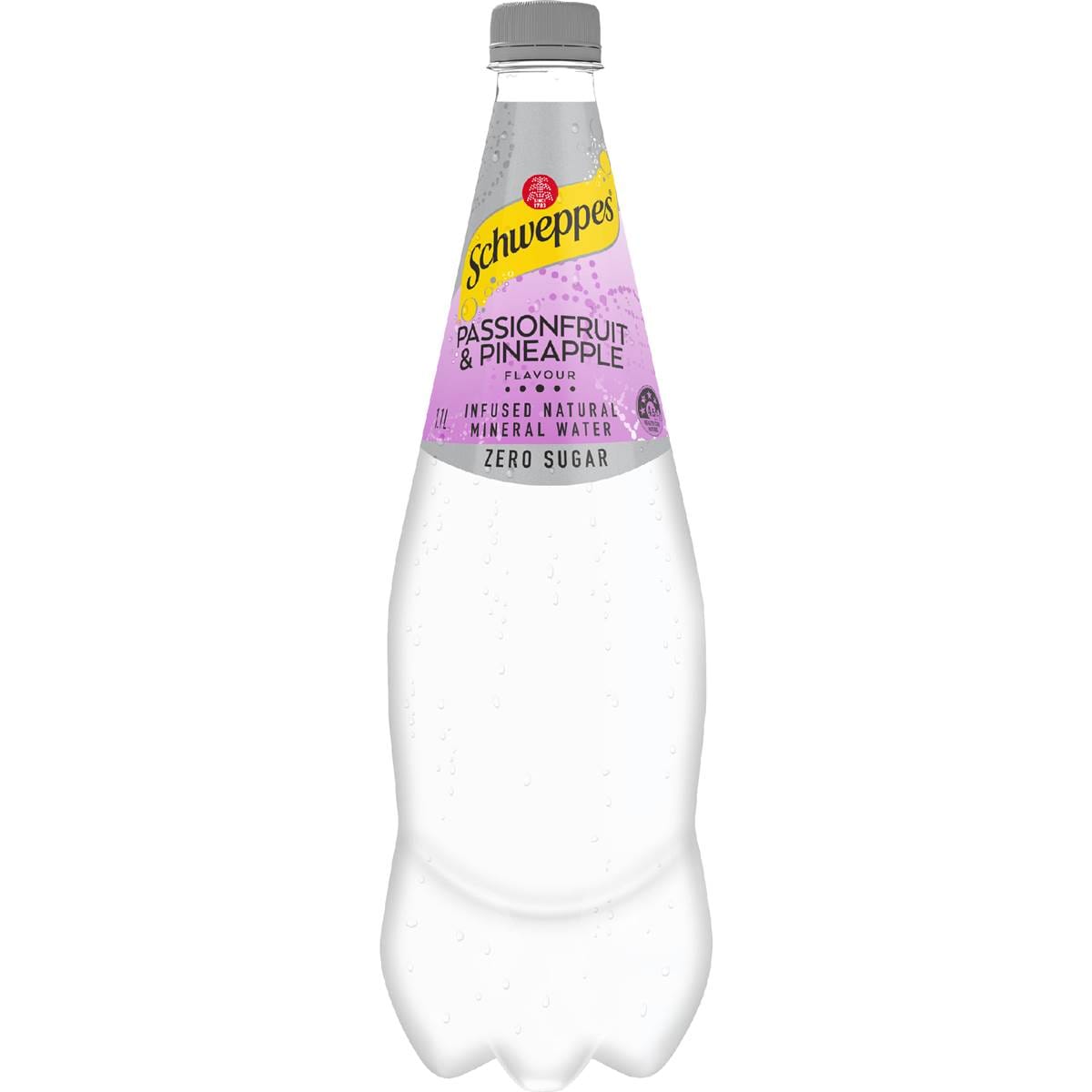 Schweppes Zero Sugar Passion & Pineapple Sparkling Mineral Water 1.1L