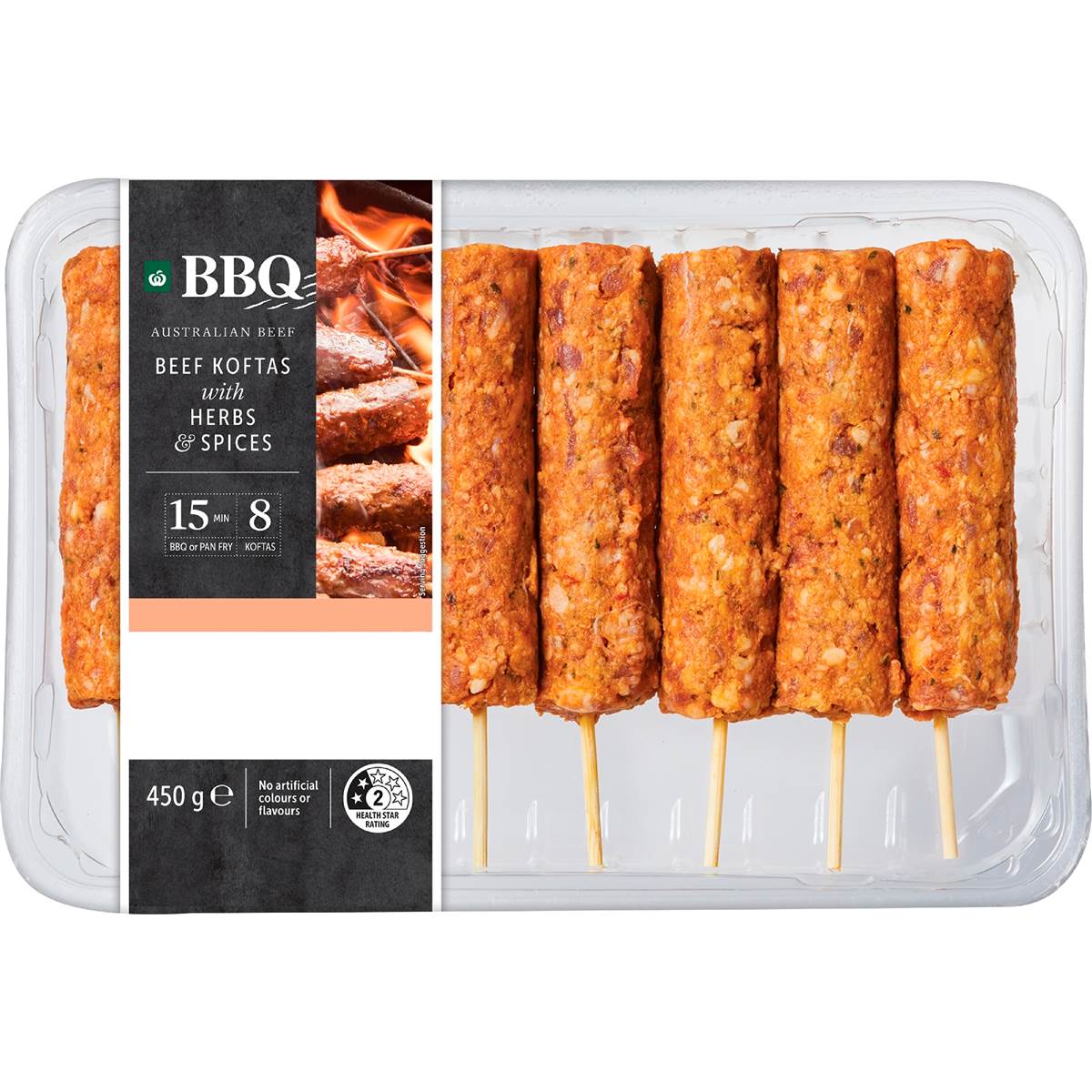 Woolworths BBQ Australian Beef Koftas Herbs & Spices 450g