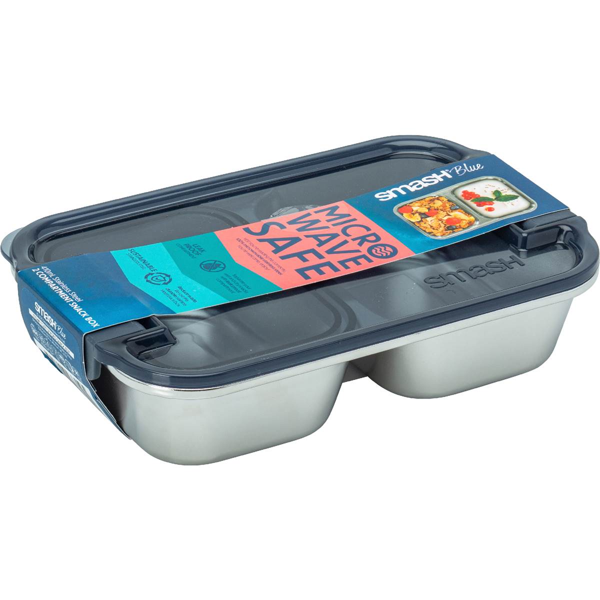 Smash Blue 2 Compartment Snack Box Assorted