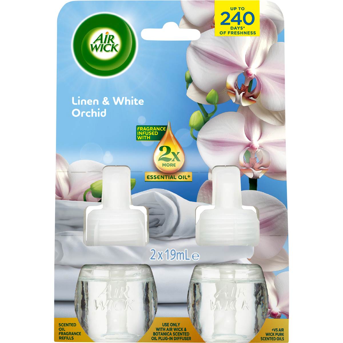 Air Wick 2x Essential Oil Linen & White Orchid Plug In Diffuser Refill 19mL x 2 pack