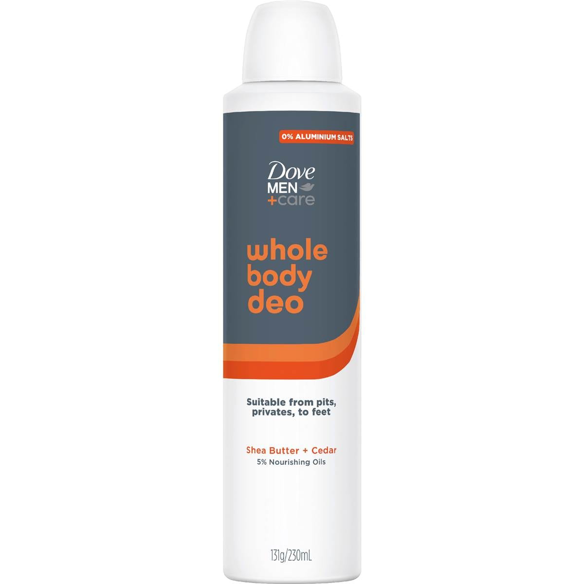 Dove Men+Care Whole Body Deodorant Aerosol Shea Butter Cedar 230mL