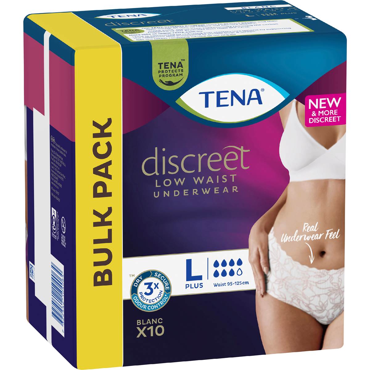 Tena Incontinence Pants Discreet Women Low Waist White Size L 10 pack