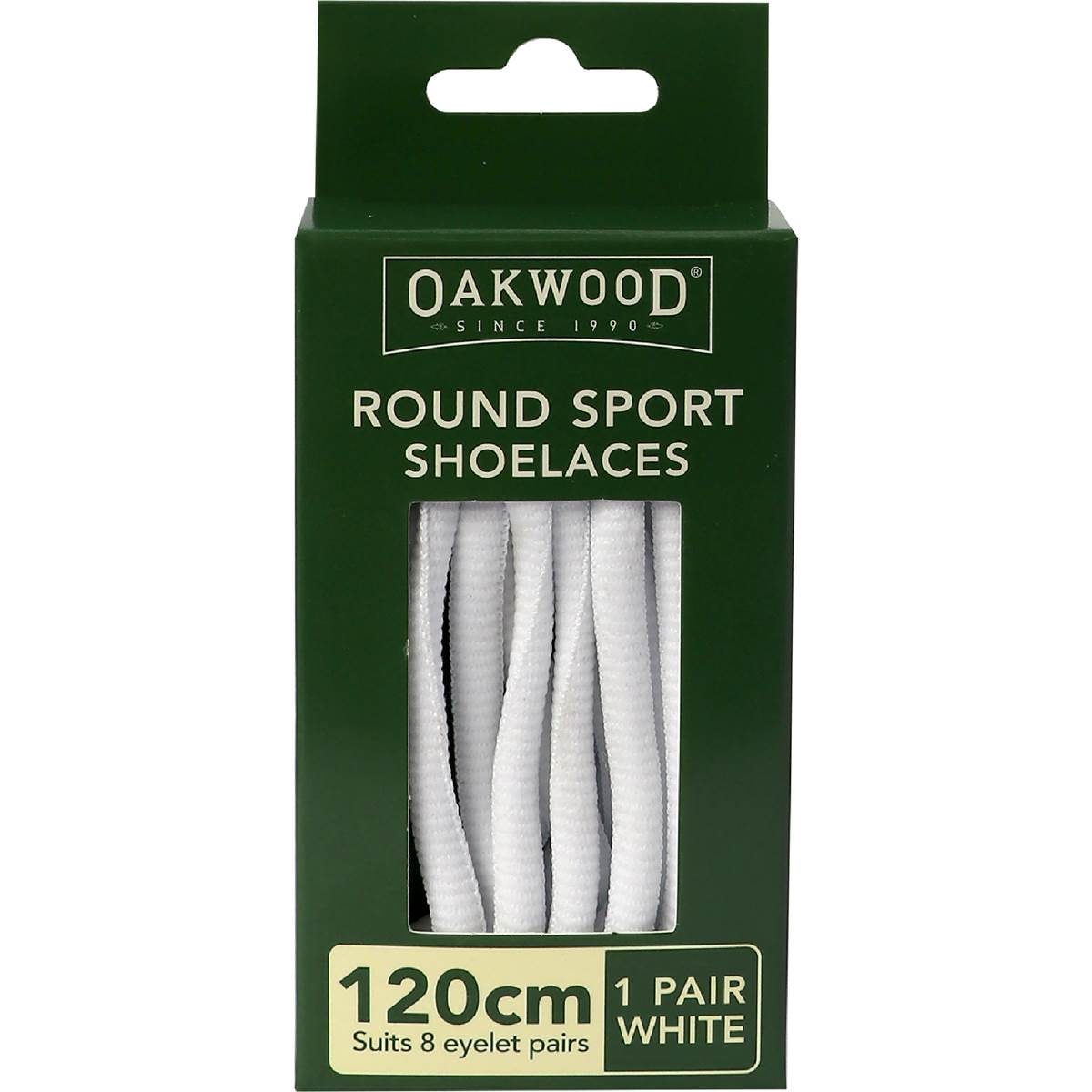 Oakwood Round Sport Shoelaces White 120cm