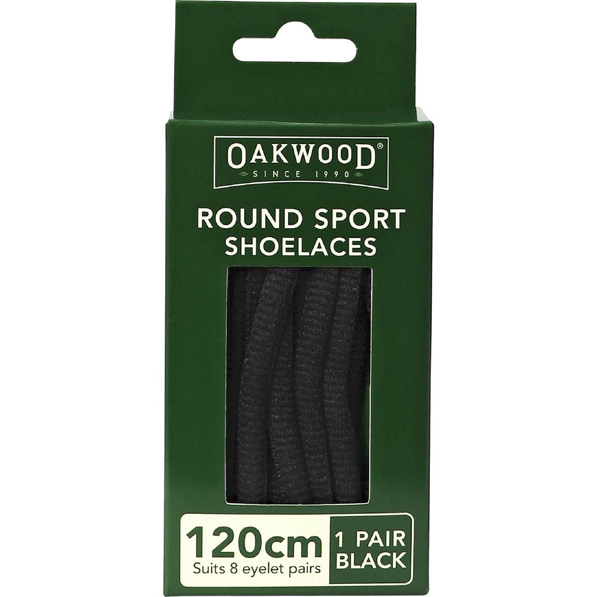 Oakwood Round Sport Shoelaces Black 120cm