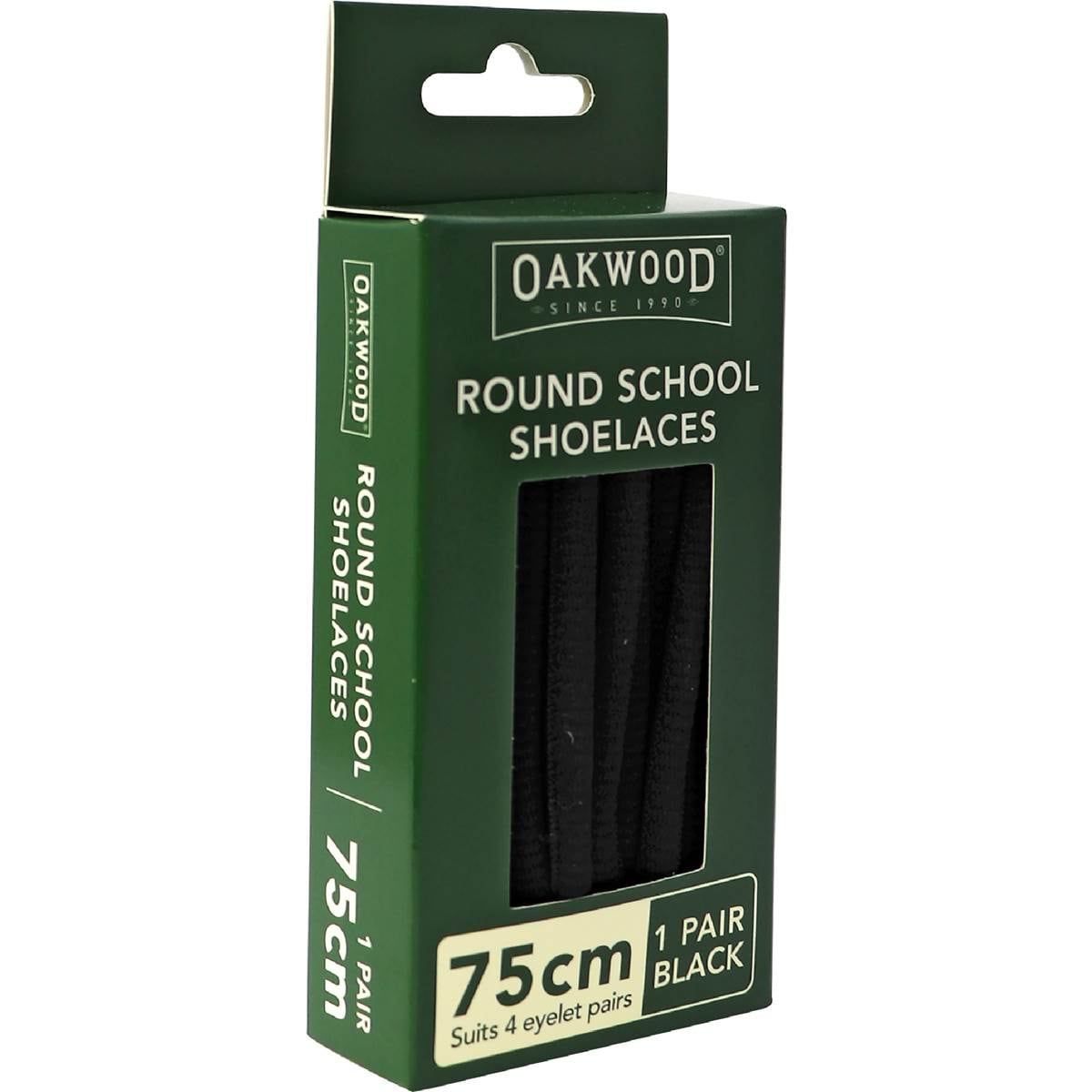 Oakwood Round School Shoelaces Black 75cm