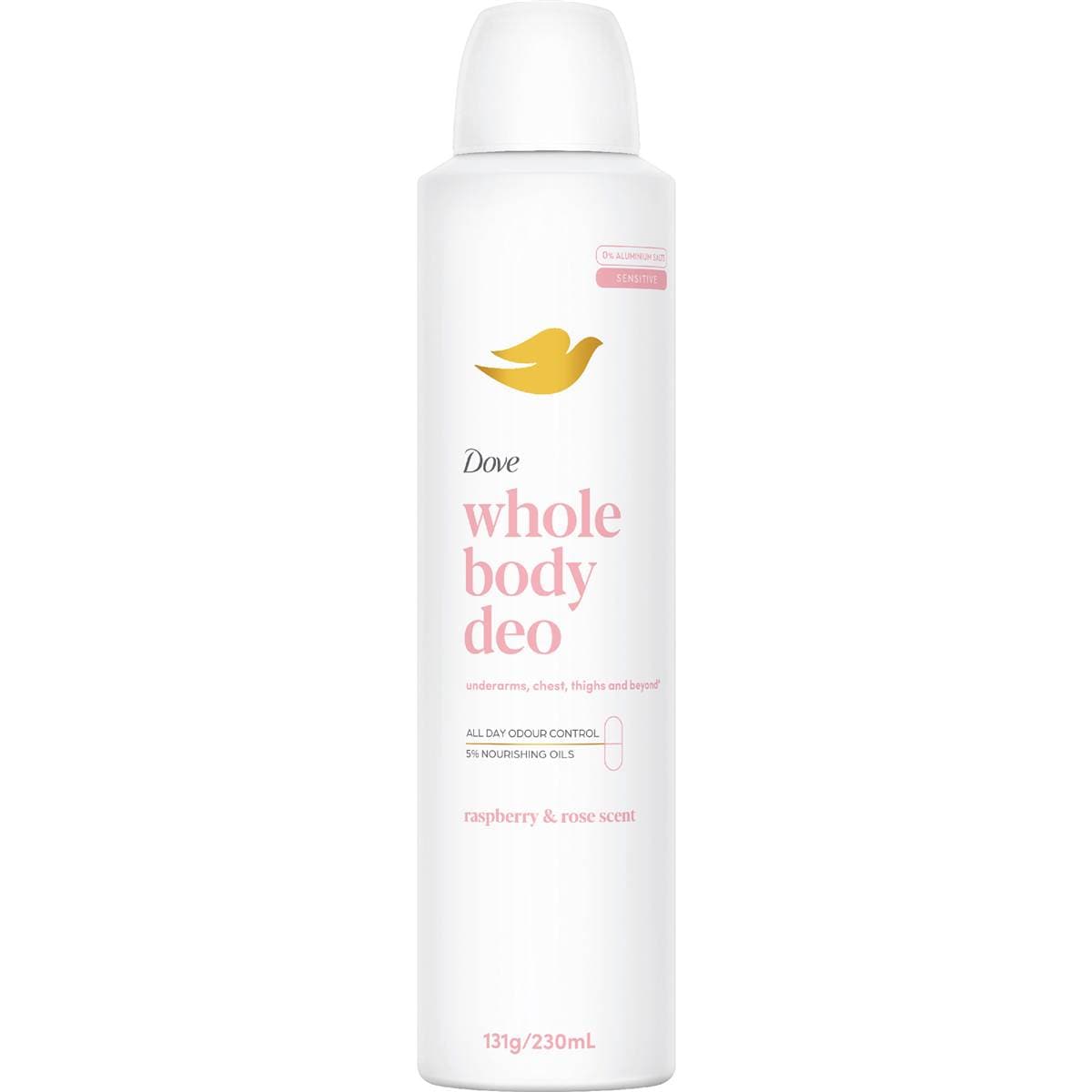 Dove Women Whole Body Deodorant Aerosol Raspberry Rose 230mL