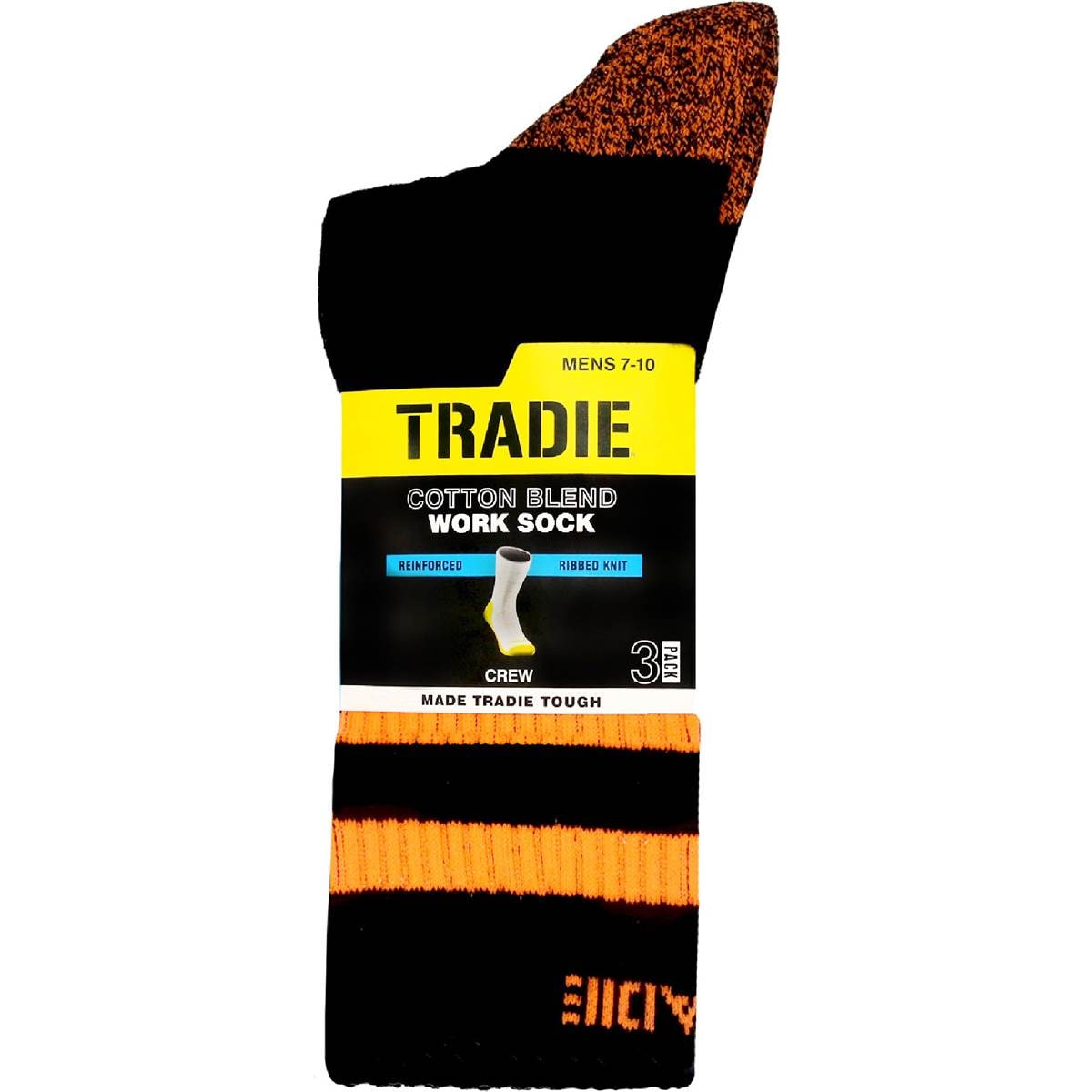 Tradie Mens Cotton Blend Crew Work Socks Black Size 7-10