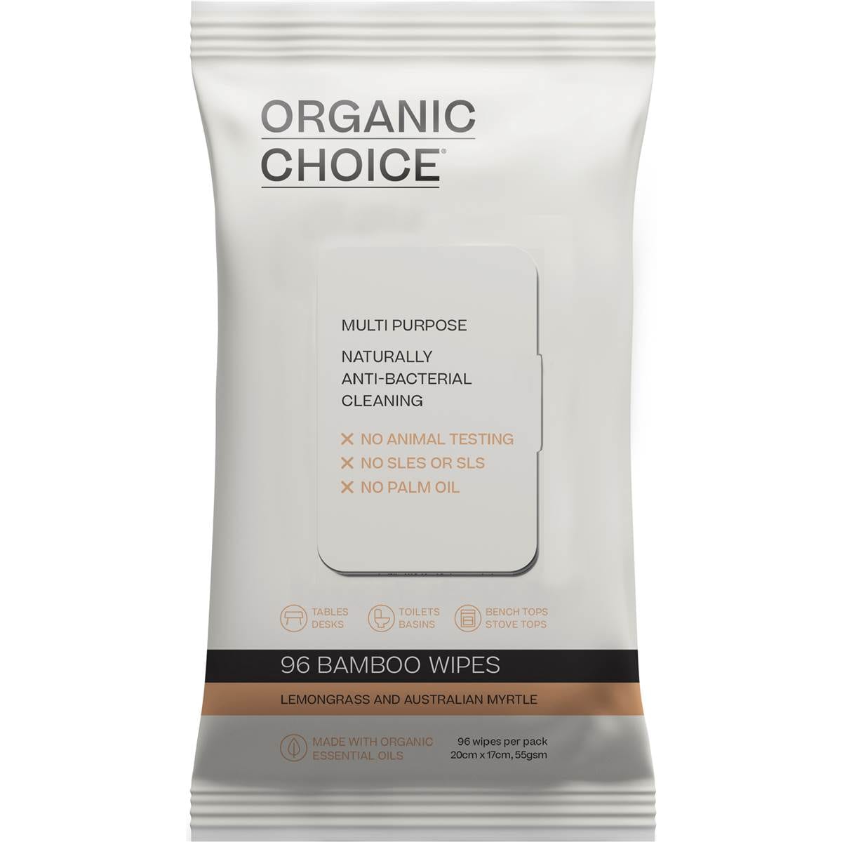 Organic Choice Multipurpose Wipes Lemongrass & Australian Myrtle