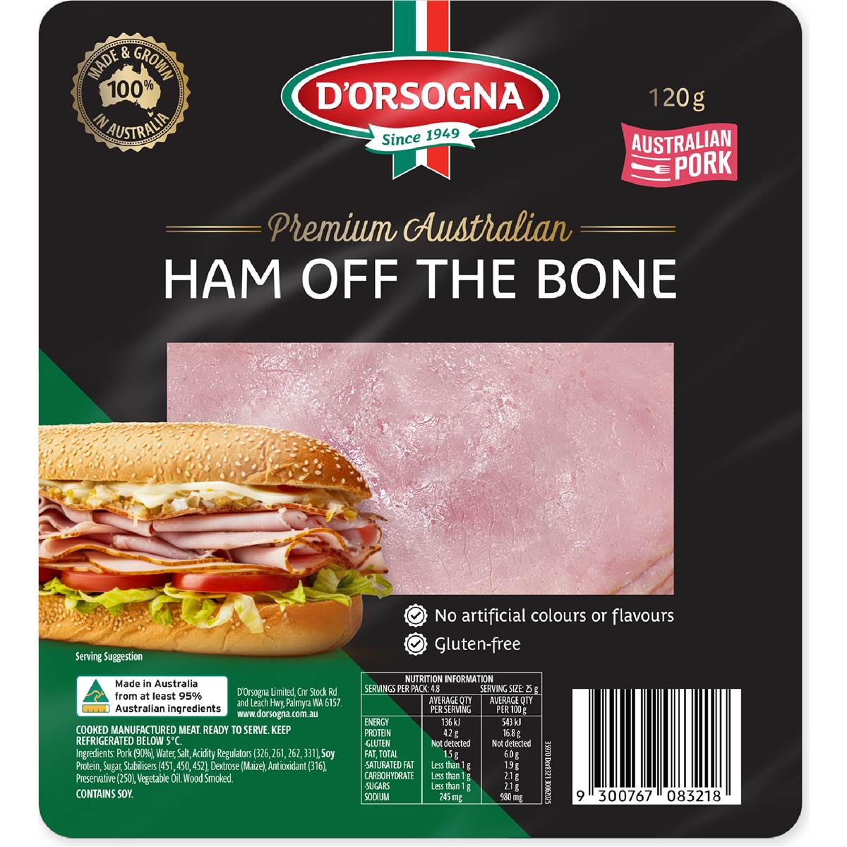 D'orsogna Premium Australian Ham Off The Bone Slices 120g