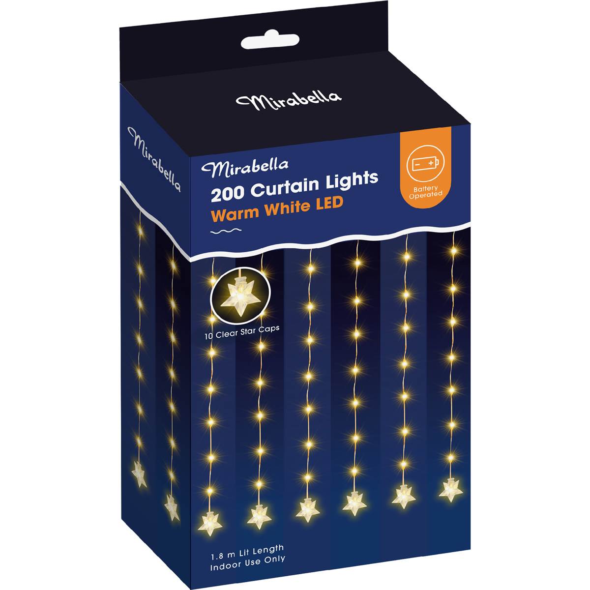 Mirabella 200 LED Curtain Lights Warm White 1.8m