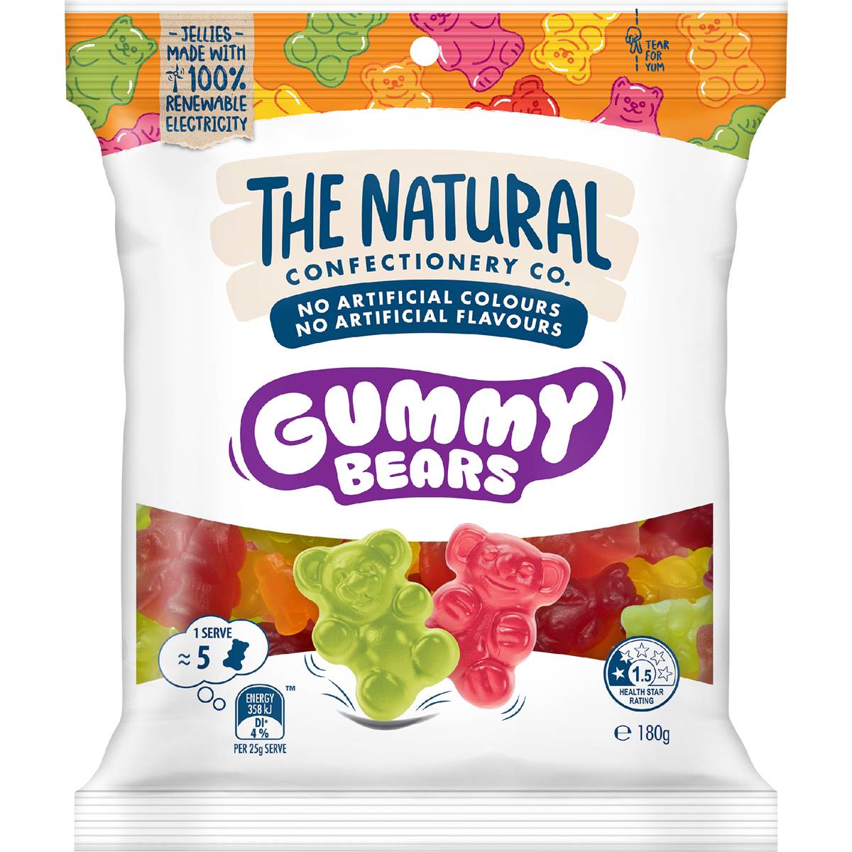 The Natural Confectionery Co. Gummy Bears Lollies 180g