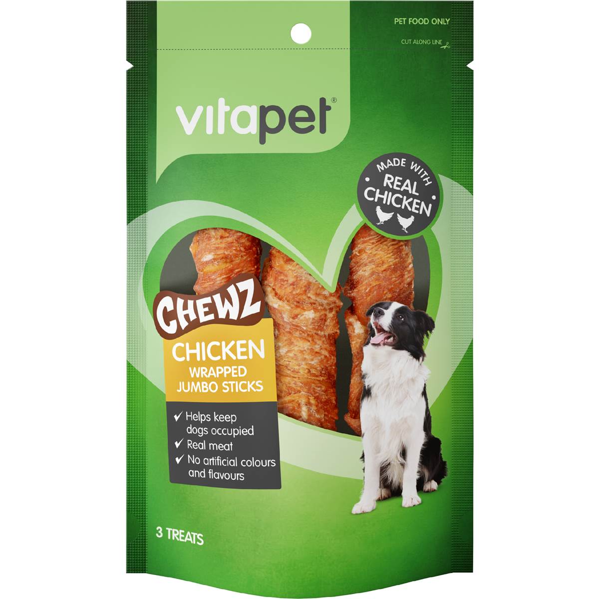 Vita Pet Chewz Wrapped Jumbo Stick Chicken Dog Treat 3 pack