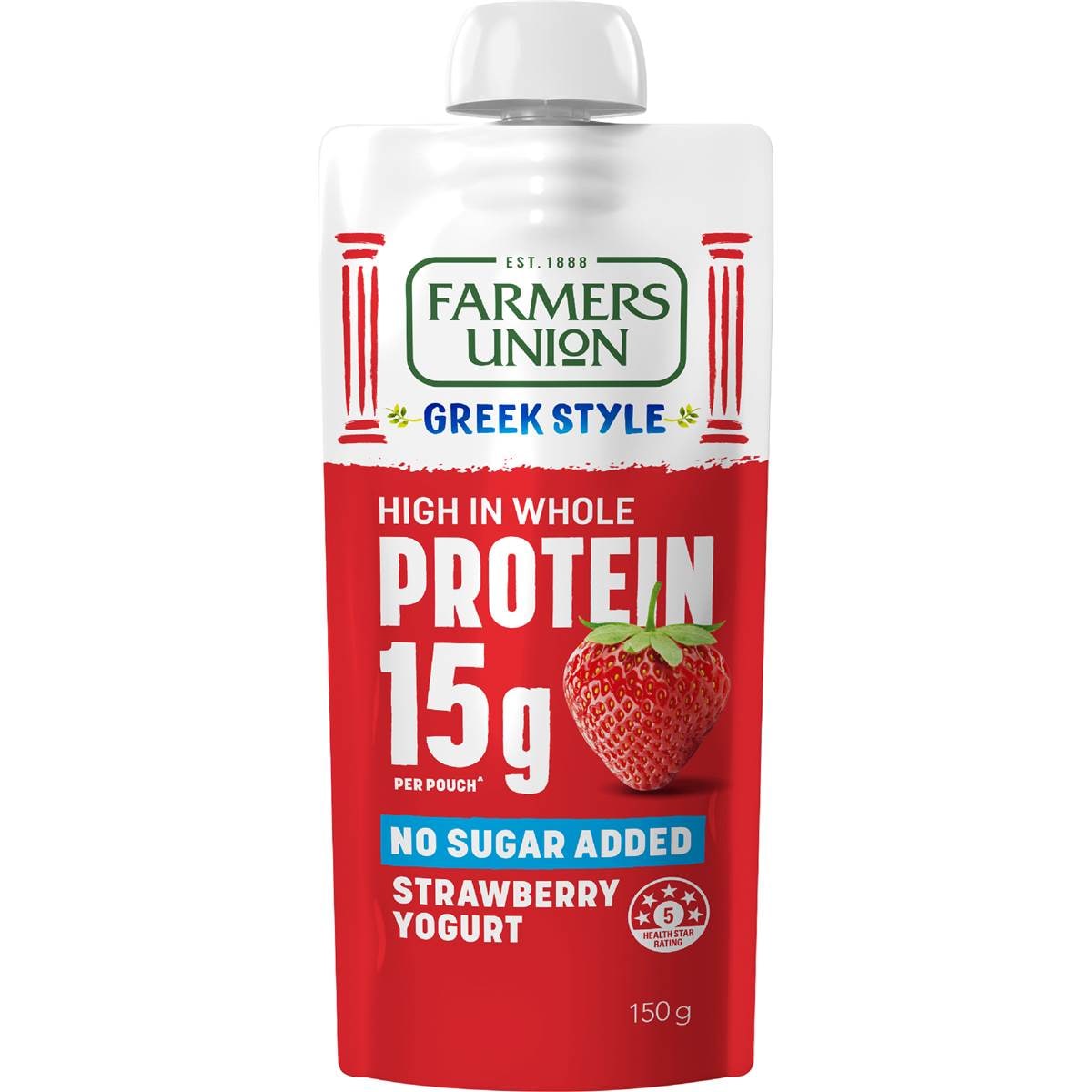 Farmers Union Greek Style High Protein Yoghurt Pouch Strawberry 150g