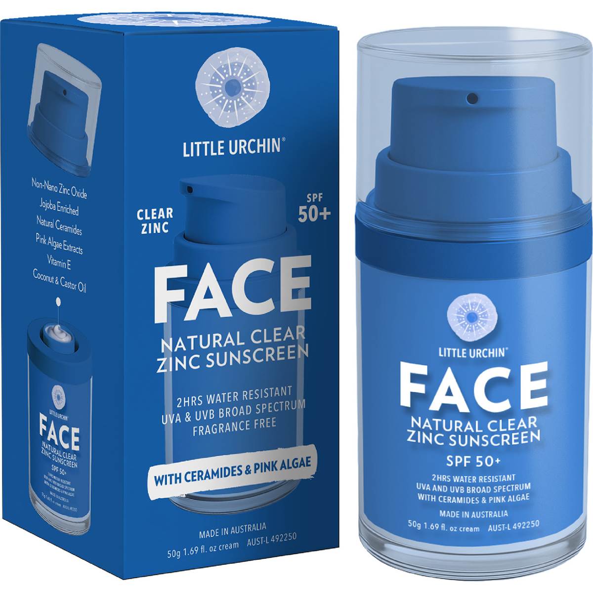 Little Urchin SPF50 Face Natural Clear Zinc Sunscreen