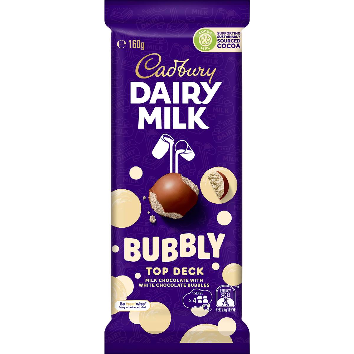 Cadbury Dairy Milk Bubbly Top Deck Chocolate Block 160g