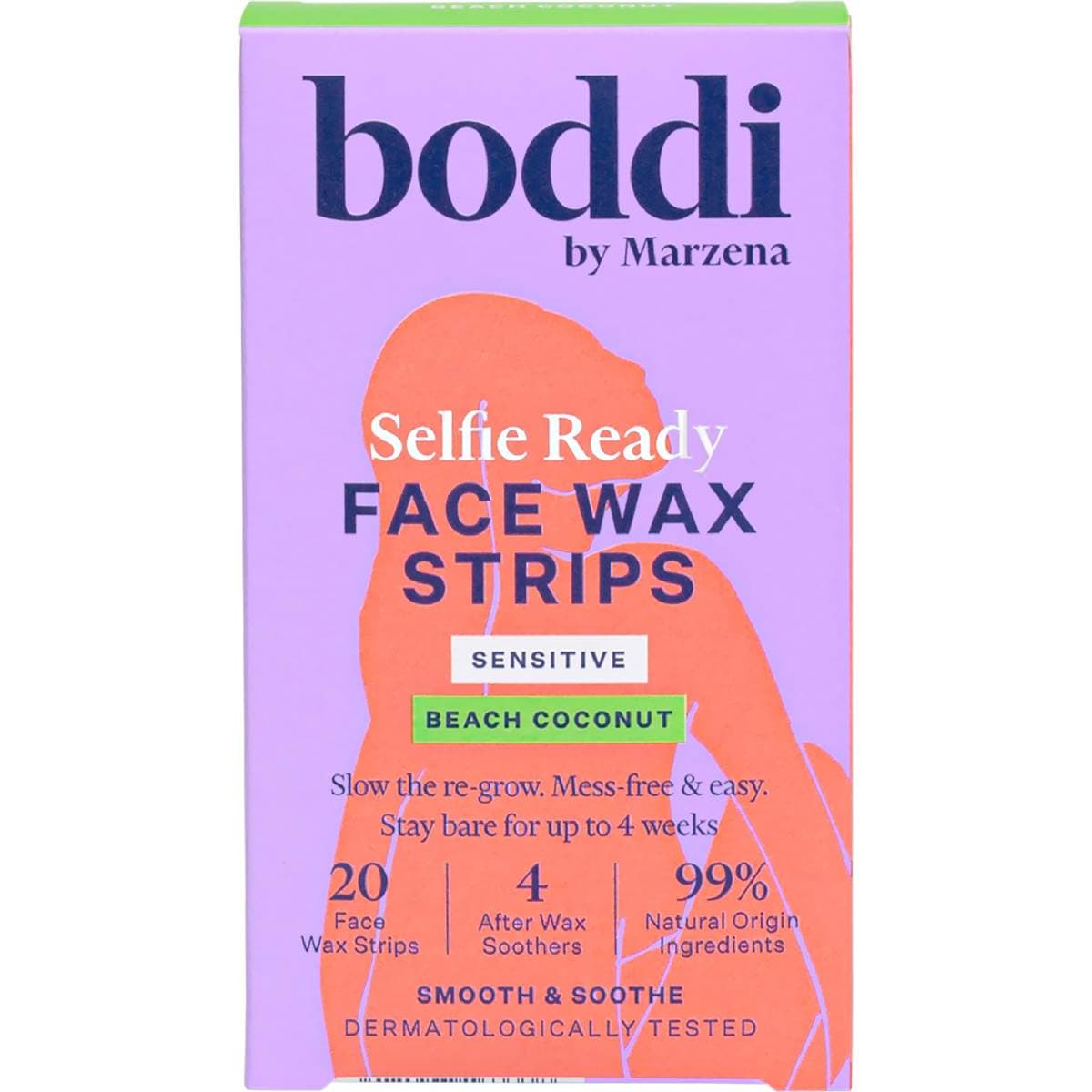 Boddi Selfie Ready Face Wax Strips Sensitive Beach Coconut