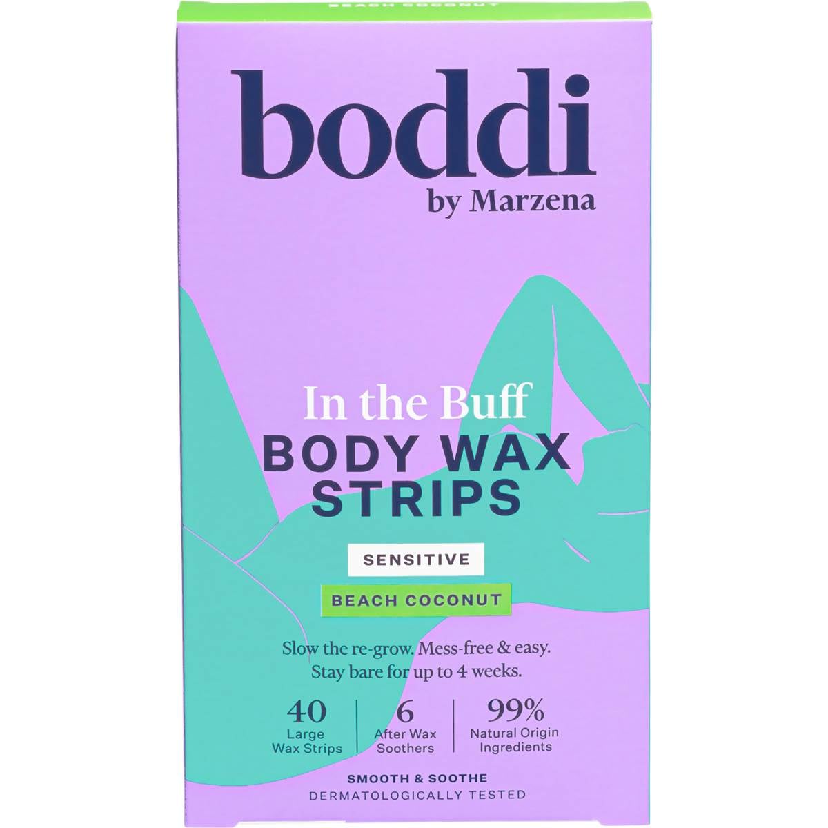 Boddi In the Buff Body Wax Strips Sensitive Beach Coconut