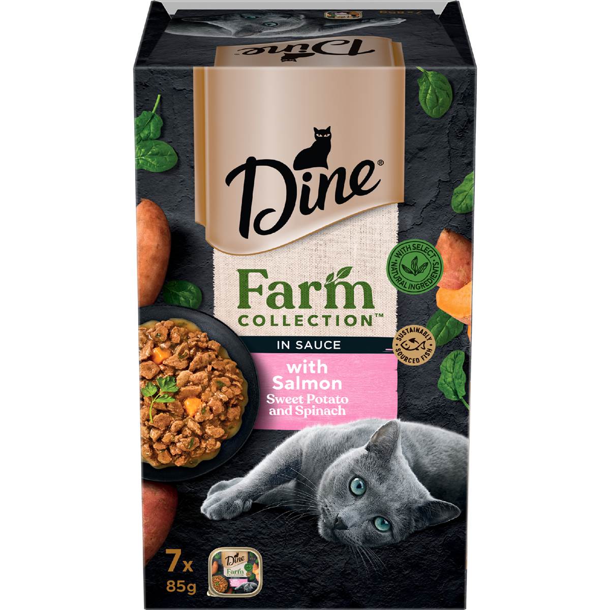 Dine Farm Collection Wet Cat Food Salmon Sweet Potato Spinach 85g x 7 pack – Woolworths