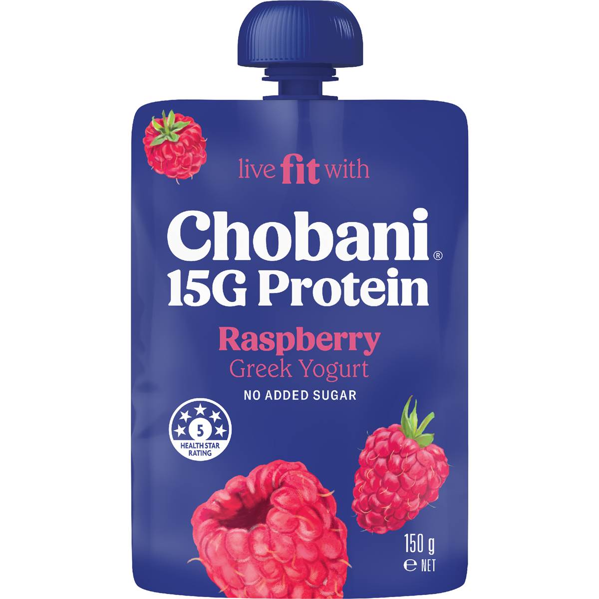 Chobani 15G Protein Greek Yogurt Raspberry Pouch 150g